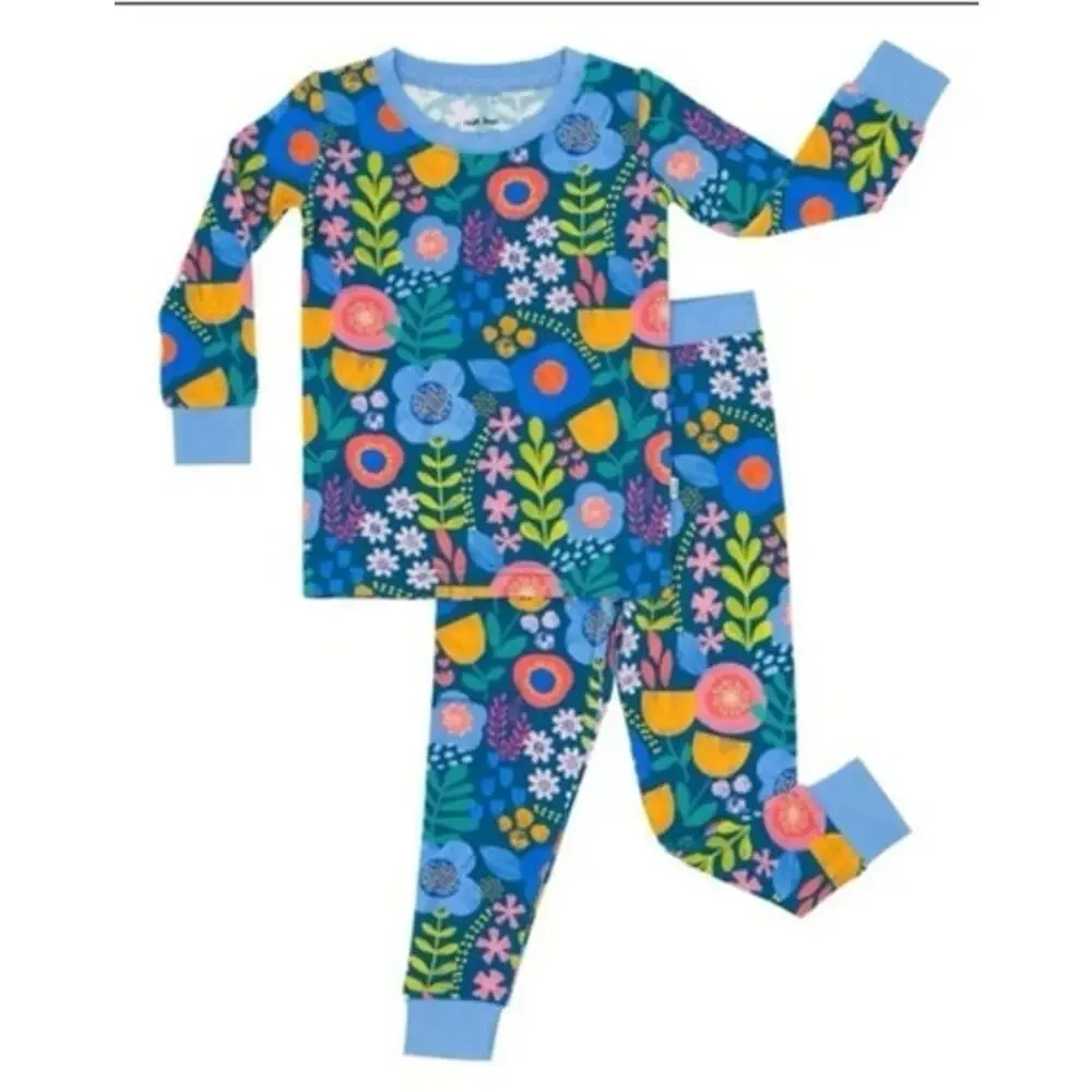 Toddler Girls Little Sleepies Folk Floral Bamboo Pajama Set Size 3T